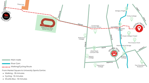 Map showing how to get to the sports fair from the city
